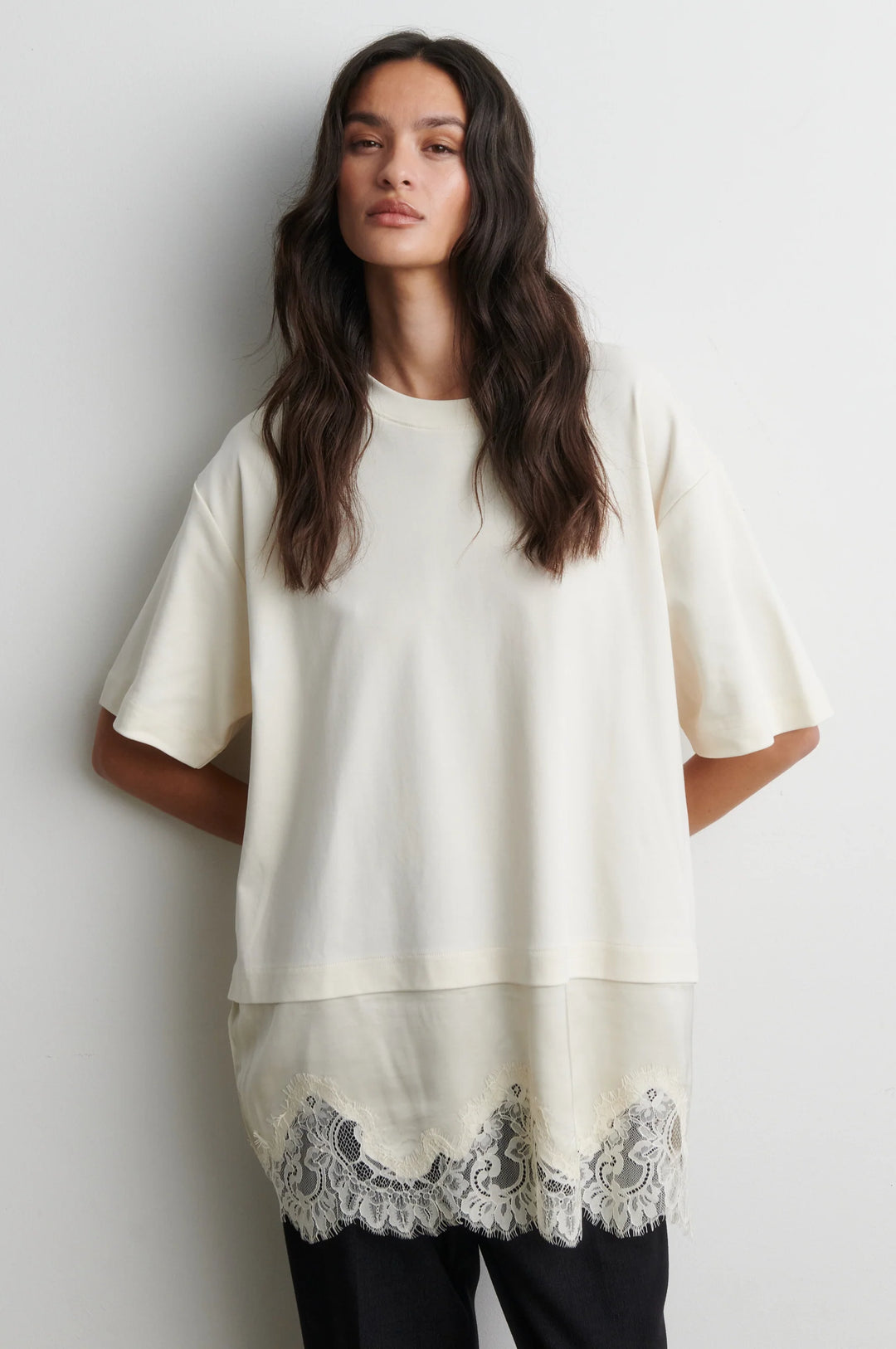 Vaccara Lace Tee Egret