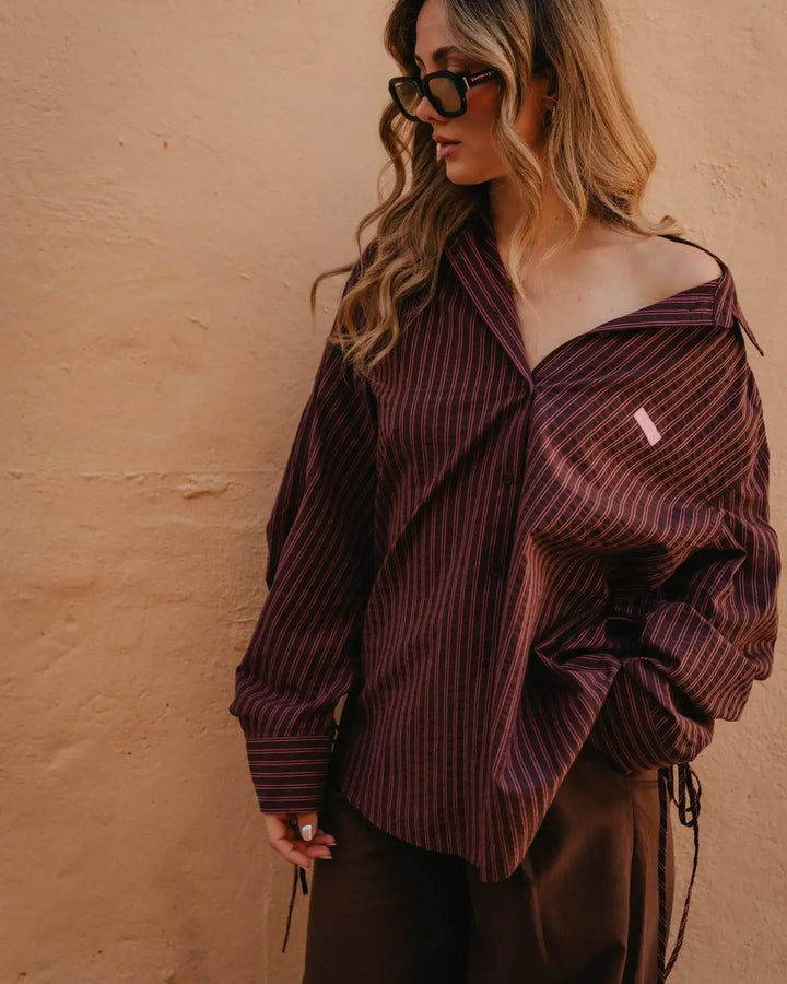 OH APRIL Bluse Alessa Blouse Dark Brown Stripe – Bild 2