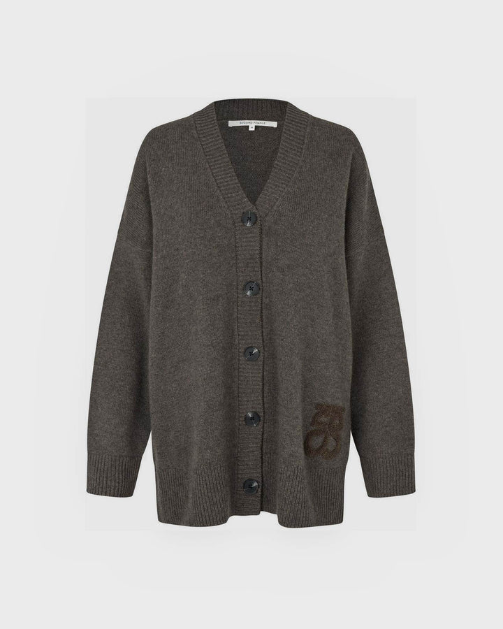 Second Female Cardigan Alpha Knit Monogram Cardigan Black Olive