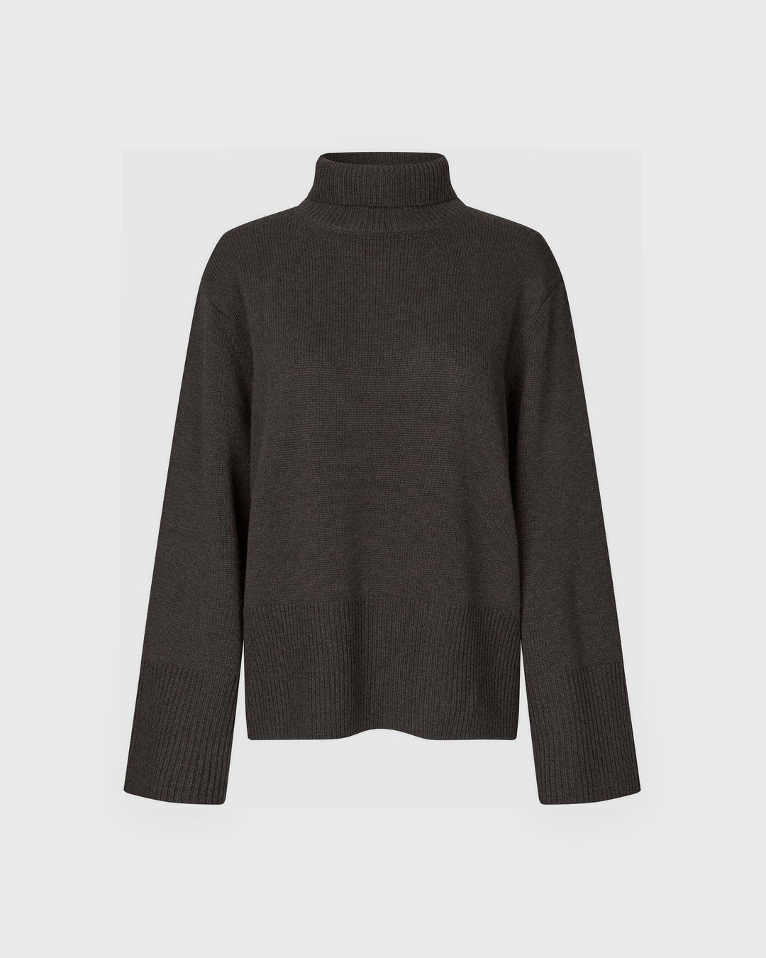 Second Female Pullover Alpha Knit T-Neck Dark Brown Melange