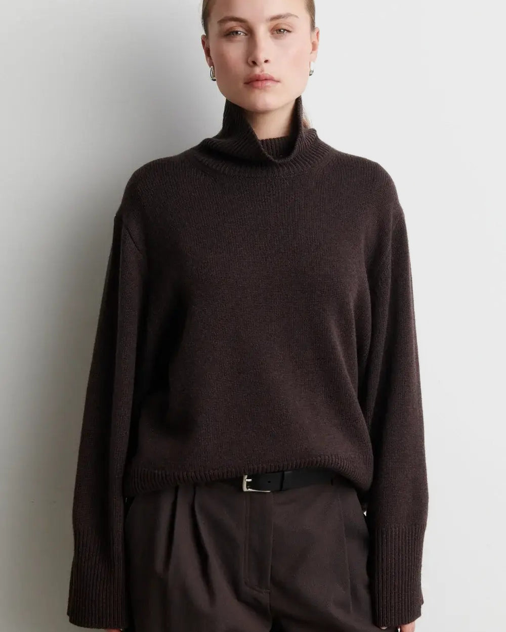 Second Female Pullover Alpha Knit T-Neck Dark Brown Melange – Bild 2