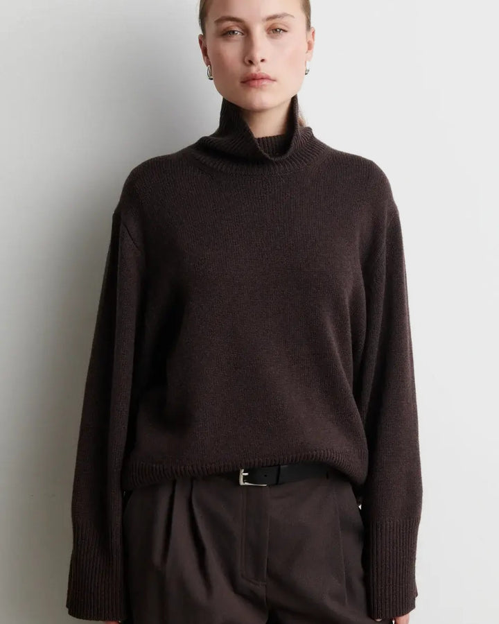 Second Female Pullover Alpha Knit T-Neck Dark Brown Melange – Bild 2
