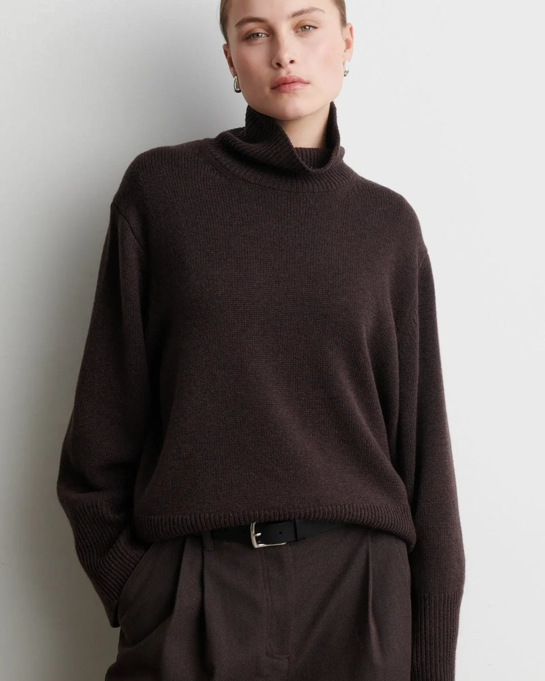 Second Female Pullover Alpha Knit T-Neck Dark Brown Melange – Bild 3