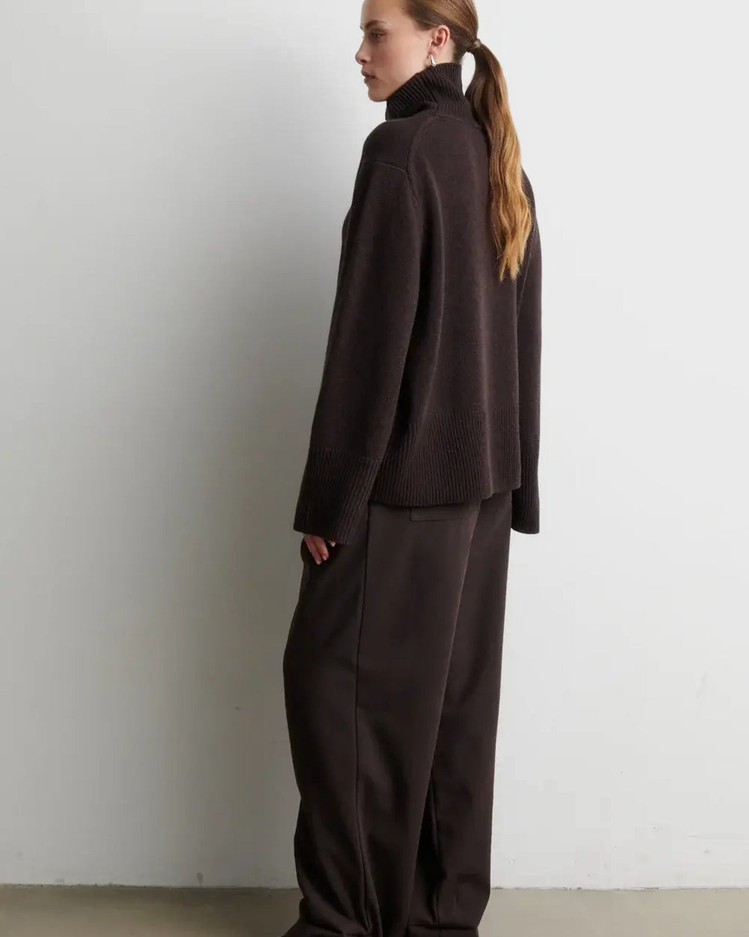 Second Female Pullover Alpha Knit T-Neck Dark Brown Melange – Bild 4