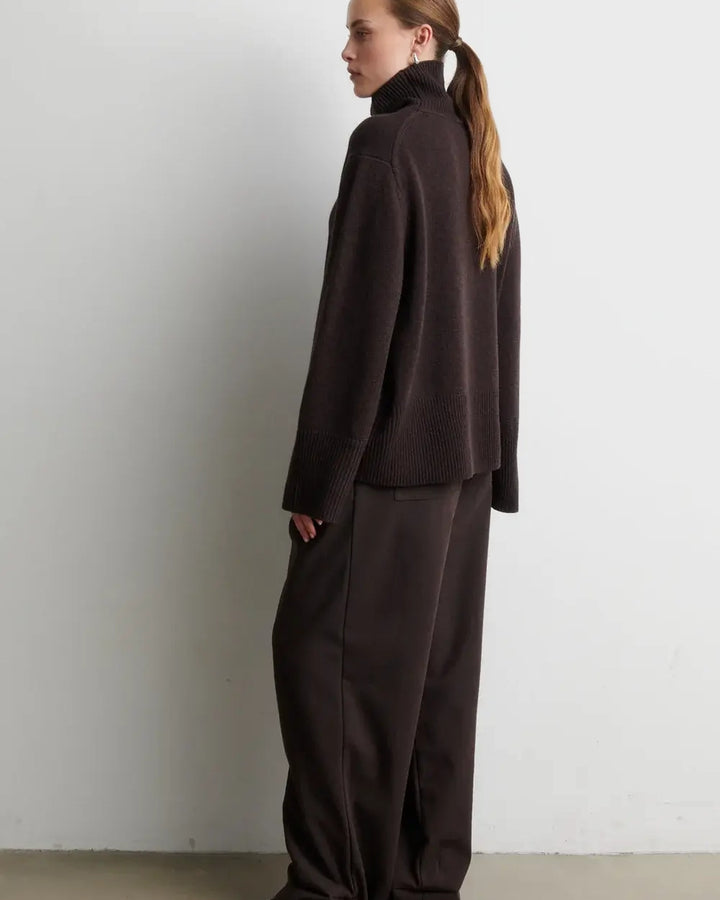 Second Female Pullover Alpha Knit T-Neck Dark Brown Melange – Bild 4