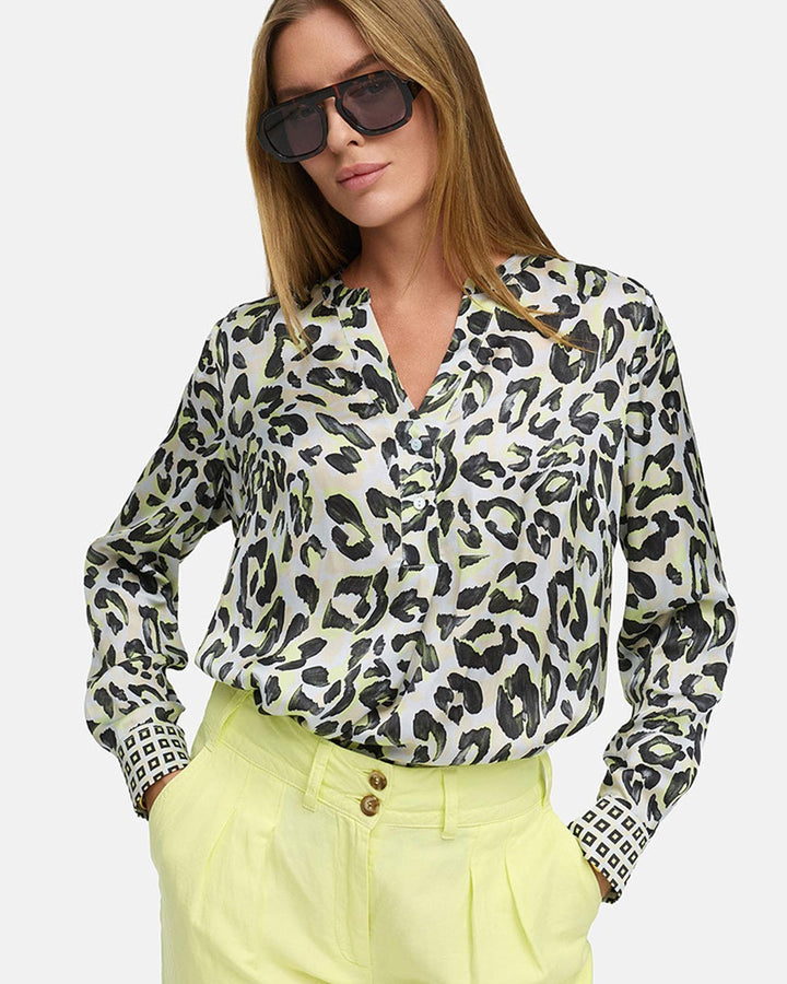 Bluse in Viscose Satin Yellow Leo