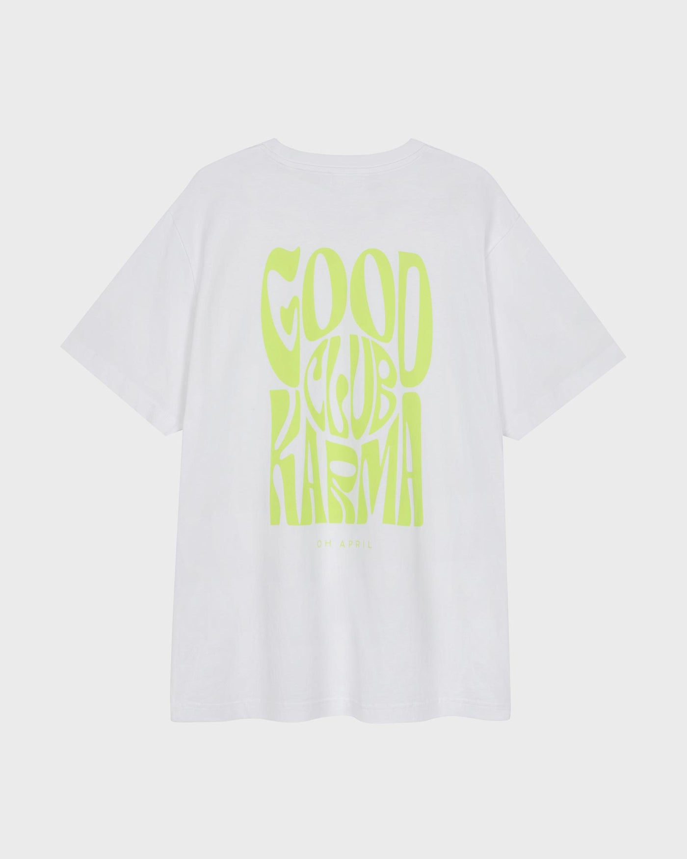 OH APRIL Boyfriend T-Shirt White/Lime Good Karma Club myMEID
