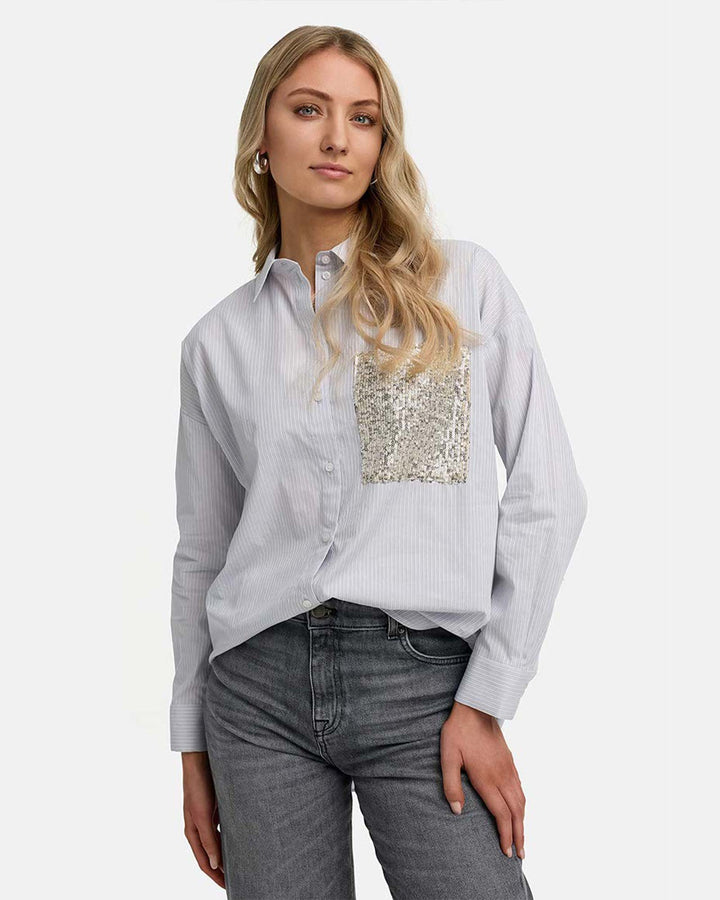 Hemdbluse in Baumwolle Light Grey