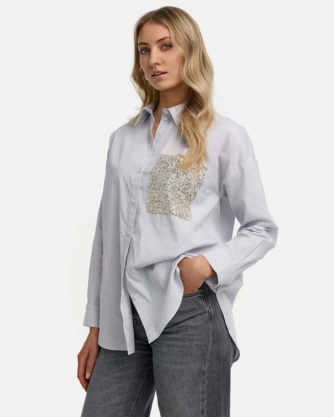 Hemdbluse in Baumwolle Light Grey
