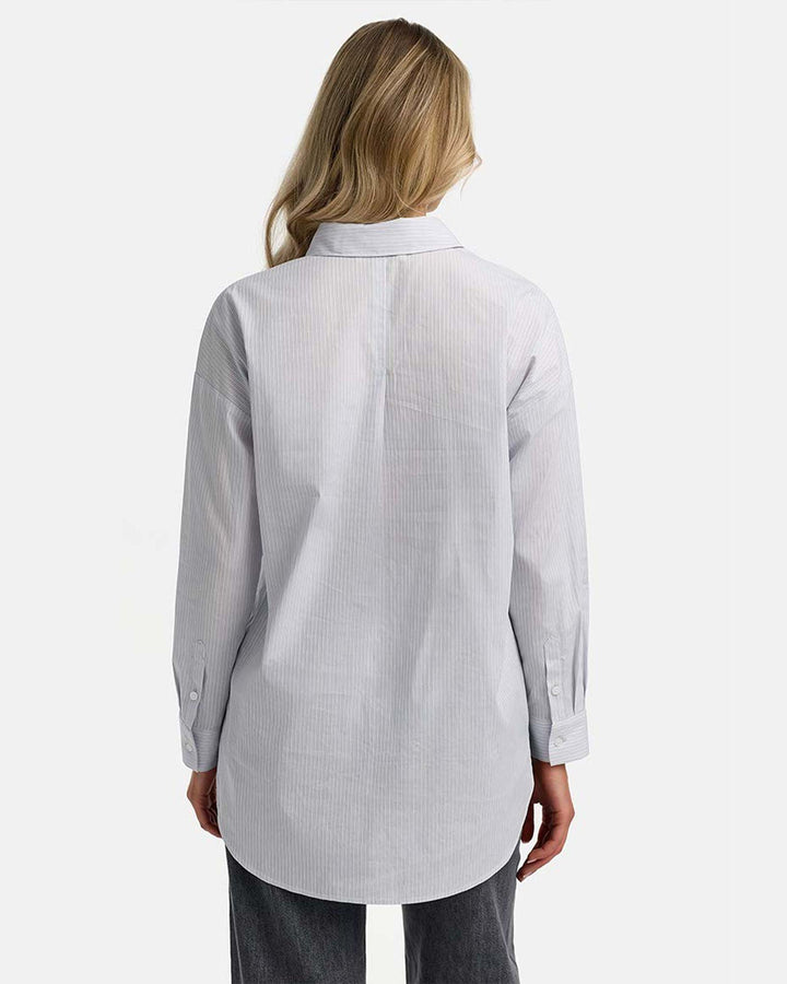Hemdbluse in Baumwolle Light Grey