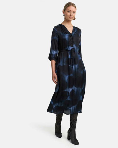 Midikleid in Viskose Satin Blue Shadows myMEID