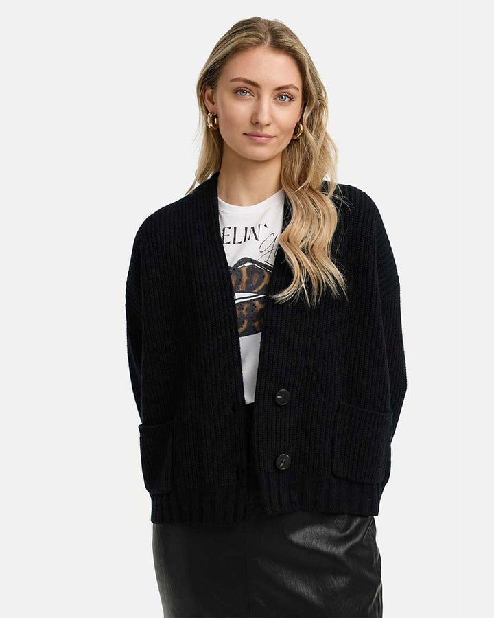 Strickjacke mit Merino-Wolle Black