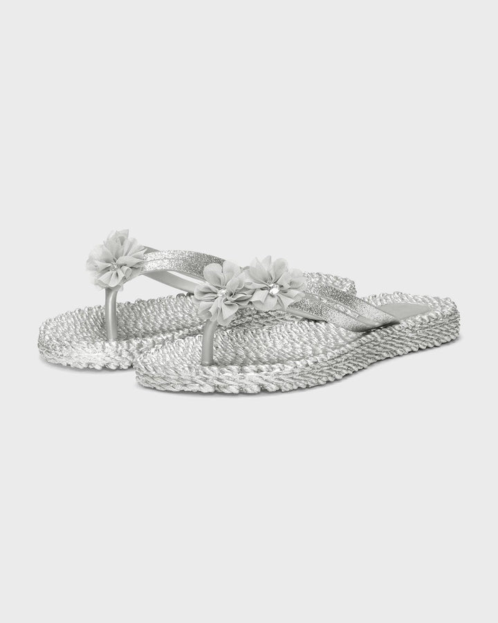 Flip Flop with Flowers Silver
