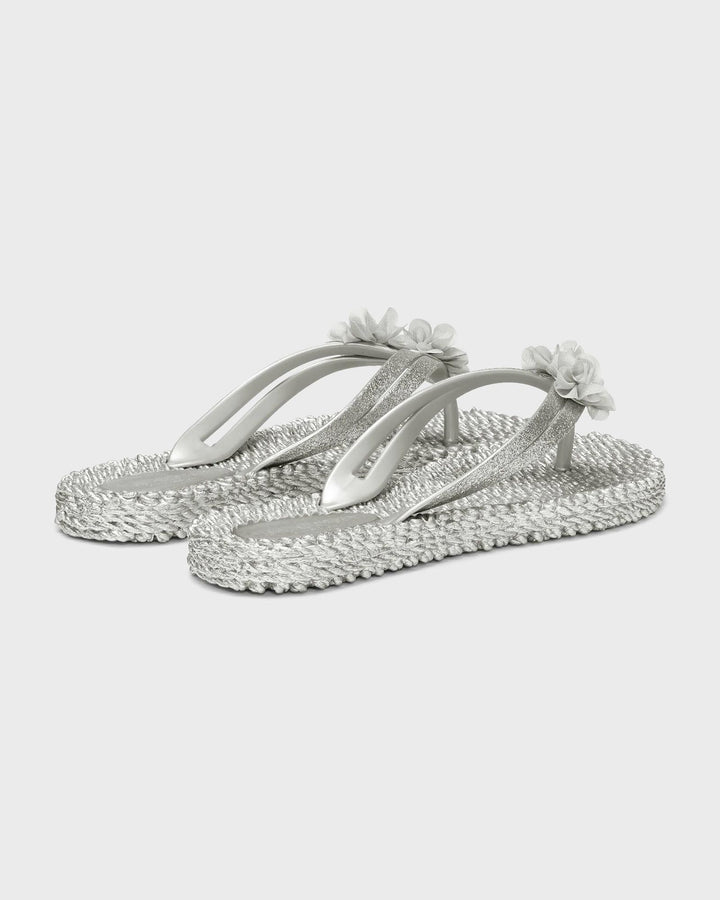 Flip Flop with Flowers Silver