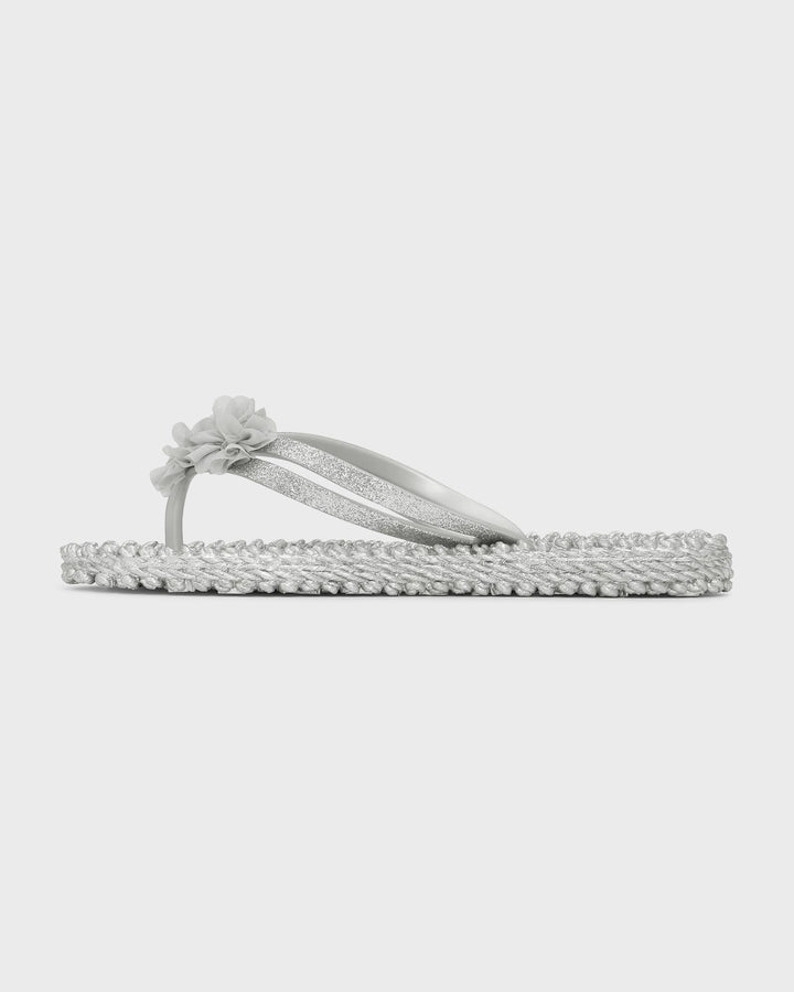 Flip Flop with Flowers Silver