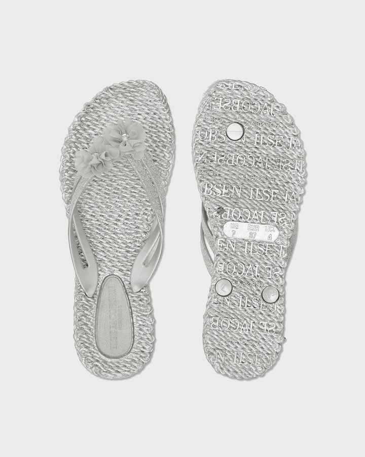 Flip Flop with Flowers Silver