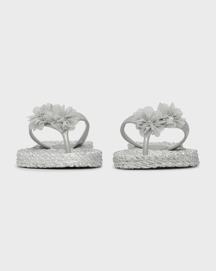 Flip Flop with Flowers Silver
