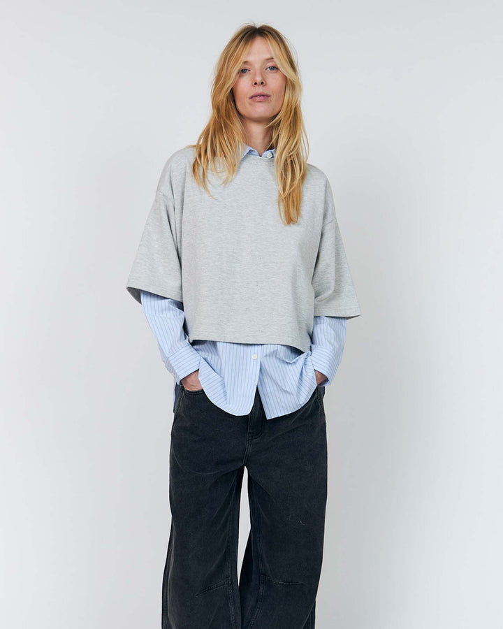 DanLL Boxy Sweatshirt 3/4 Light Grey Melange