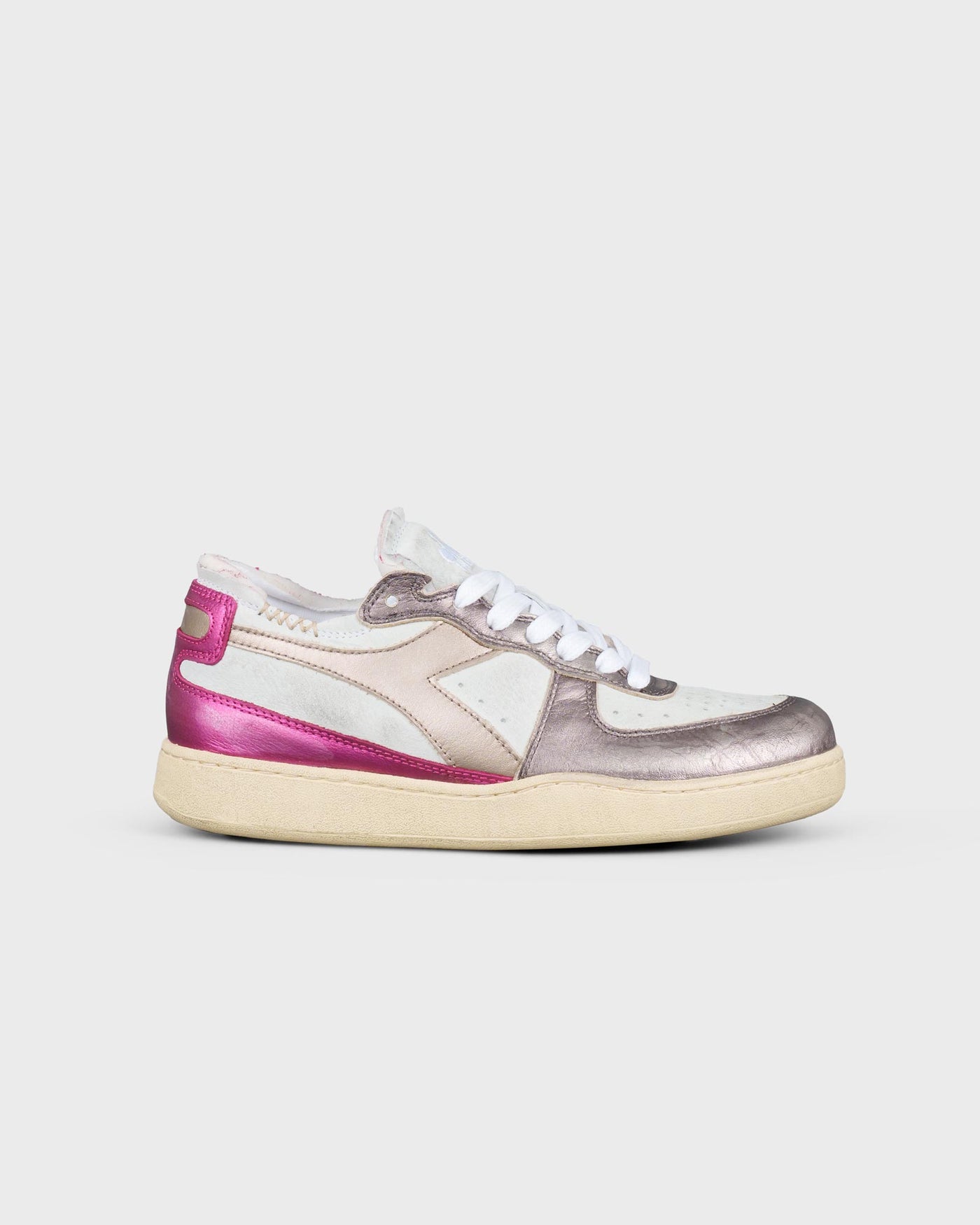 Diadora Damen Sneaker Mi Basket Row Cut Metal White Fuchsia Red myMEID