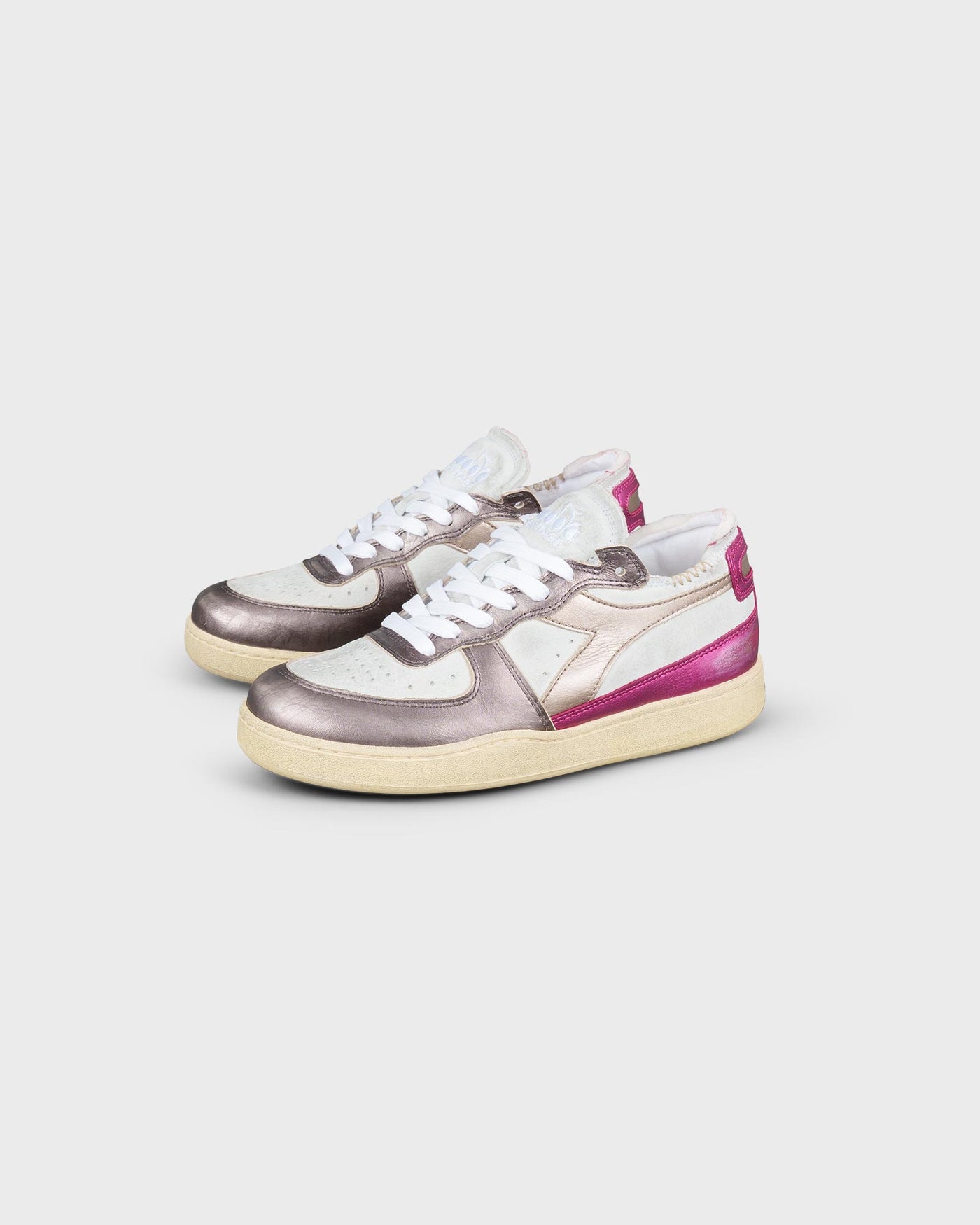 Diadora Damen Sneaker Mi Basket Row Cut Metal White Fuchsia Red myMEID