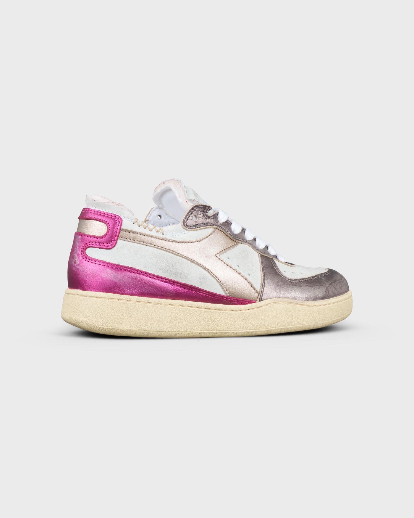 Diadora Damen Sneaker Mi Basket Row Cut Metal White Fuchsia Red myMEID