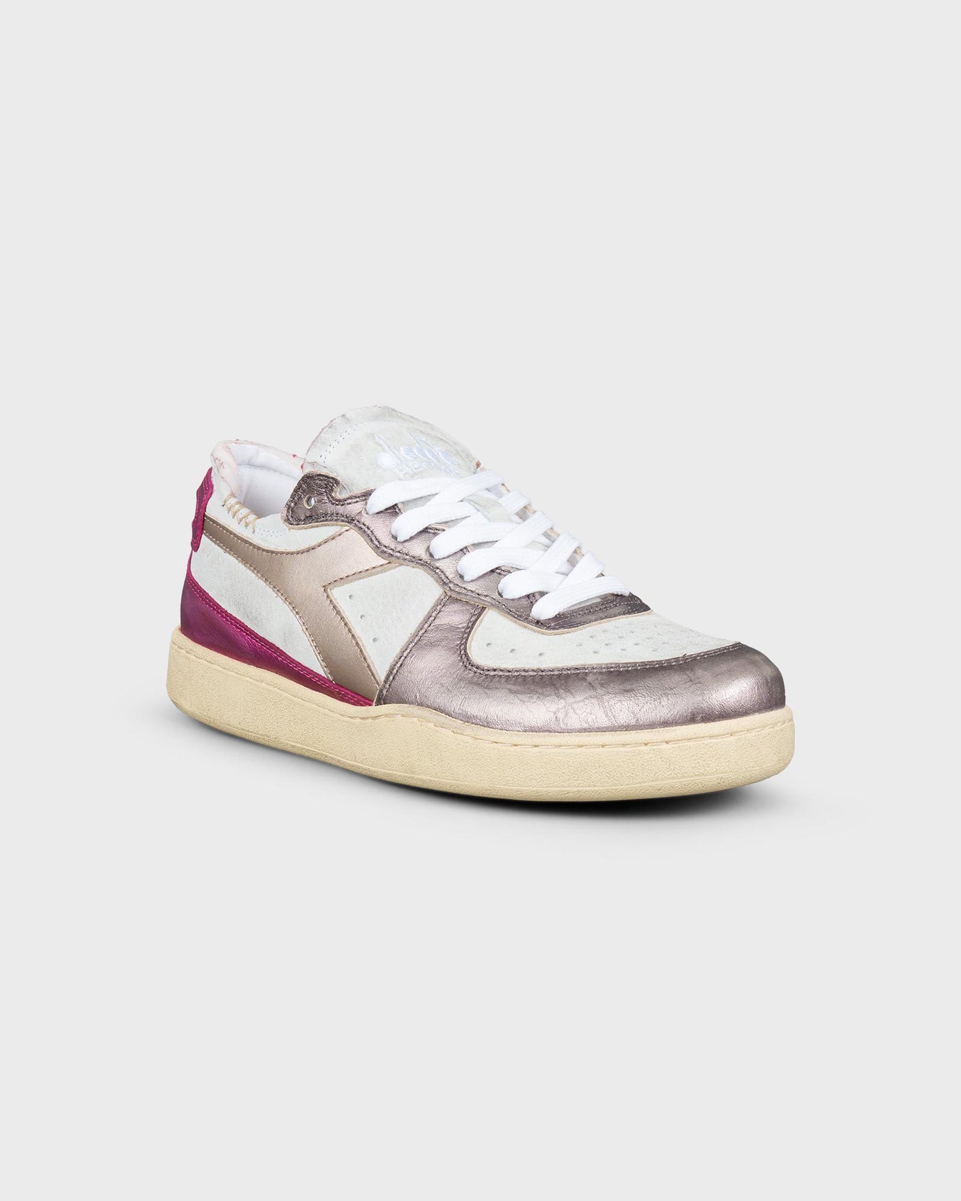 Diadora Damen Sneaker Mi Basket Row Cut Metal White Fuchsia Red myMEID