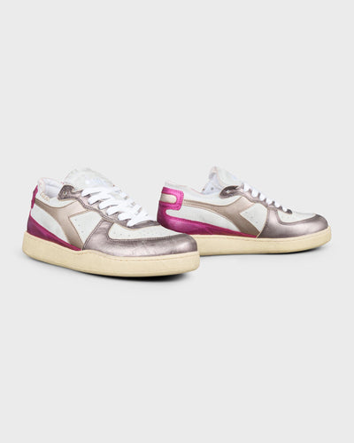 Diadora Damen Sneaker Mi Basket Row Cut Metal White Fuchsia Red myMEID