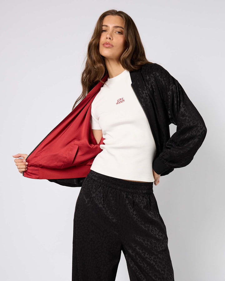 Elin Reversable Bomber Jacket
Leo Black/ Maroon