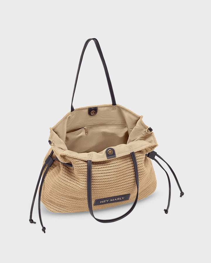 HEY MARLY Cool Companion Straw L Sand Black Handtasche