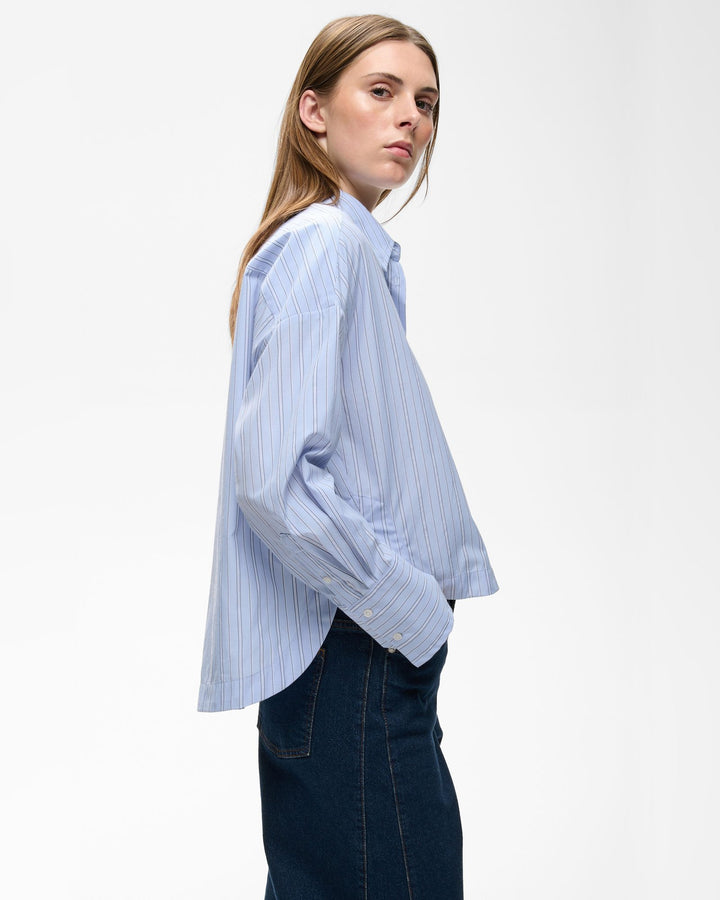 InWear Bluse Haleniw Short Shirt Dobby Strip Brunnera Blu – Bild 3