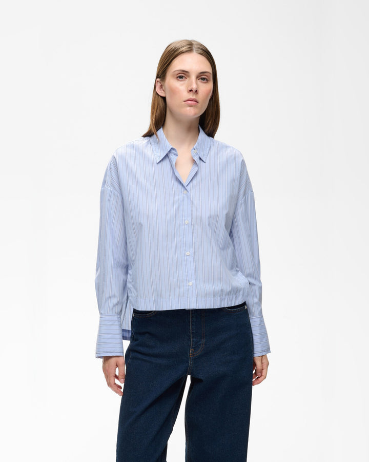 InWear Bluse Haleniw Short Shirt Dobby Strip Brunnera Blu – Bild 6