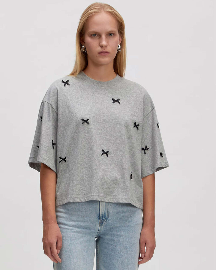Iolana T-shirt Grey Melange + Black Bows