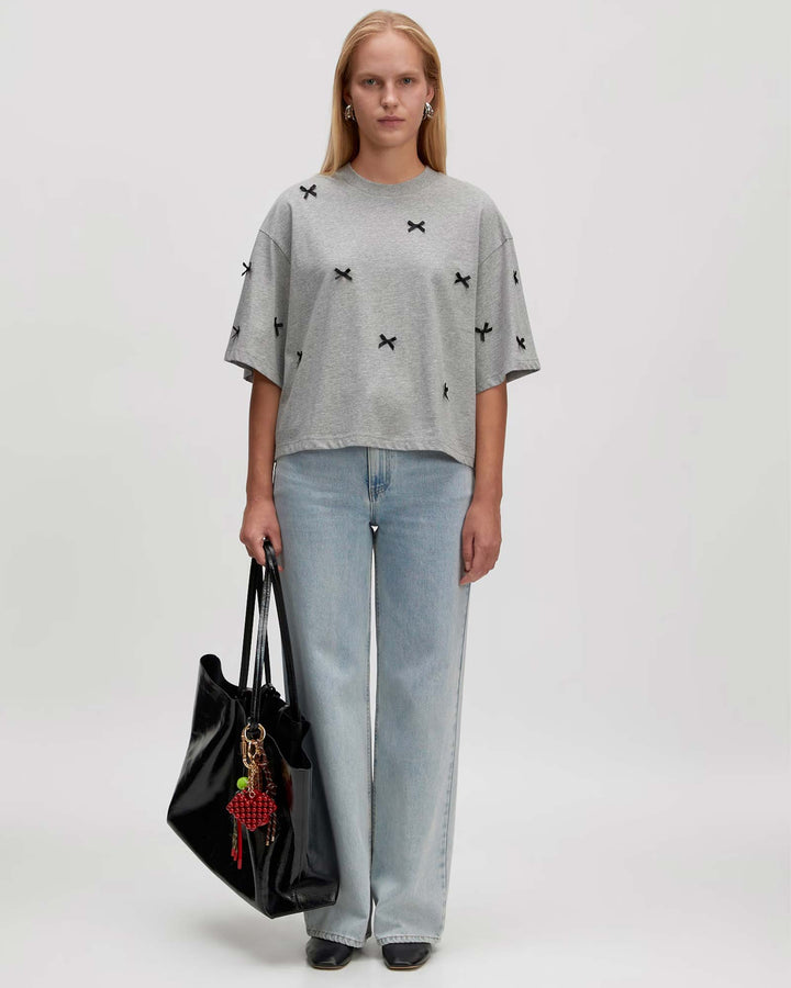 Iolana T-shirt Grey Melange + Black Bows