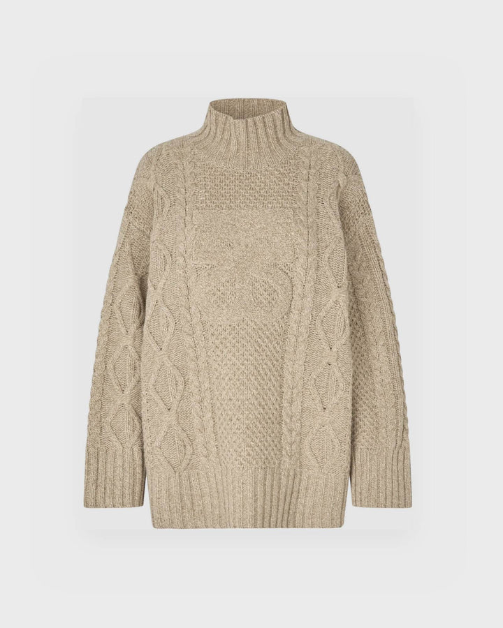Second Female Pullover Janne Knit T-Neck Camel Melange