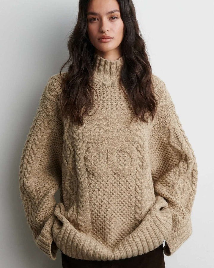 Second Female Pullover Janne Knit T-Neck Camel Melange – Bild 2