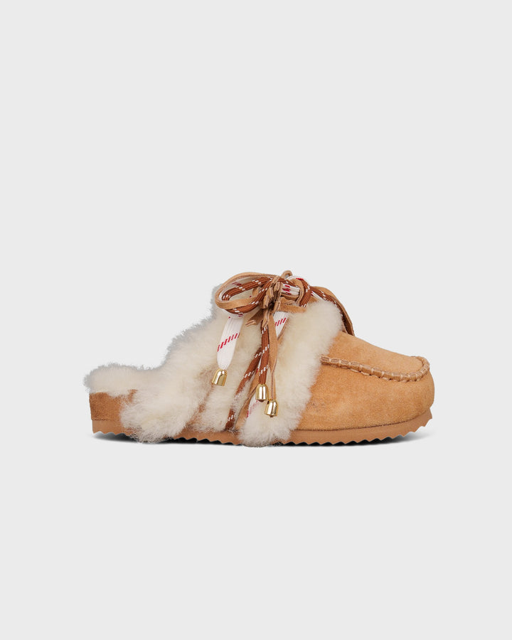 Colors of California Schuhe Laced Up Sabot Sheepskin Fur Tan