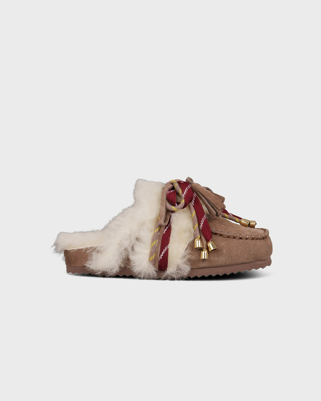 Colors of California Schuhe Laced Up Sabot Sheepskin Fur Taupe