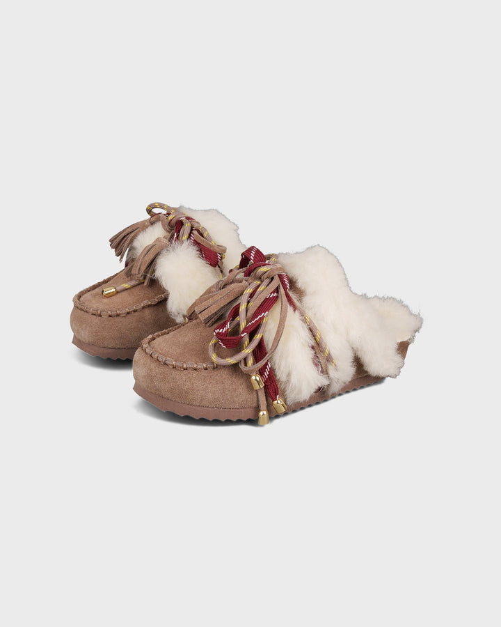 Colors of California Schuhe Laced Up Sabot Sheepskin Fur Taupe – Bild 3