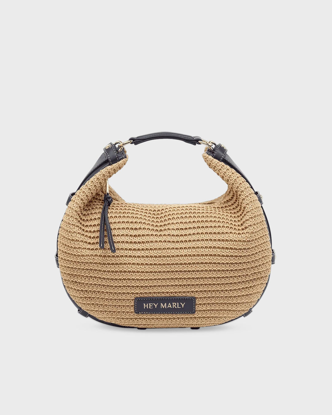 HEY MARLY Lifetime Sister Straw M Sand Black Handtasche