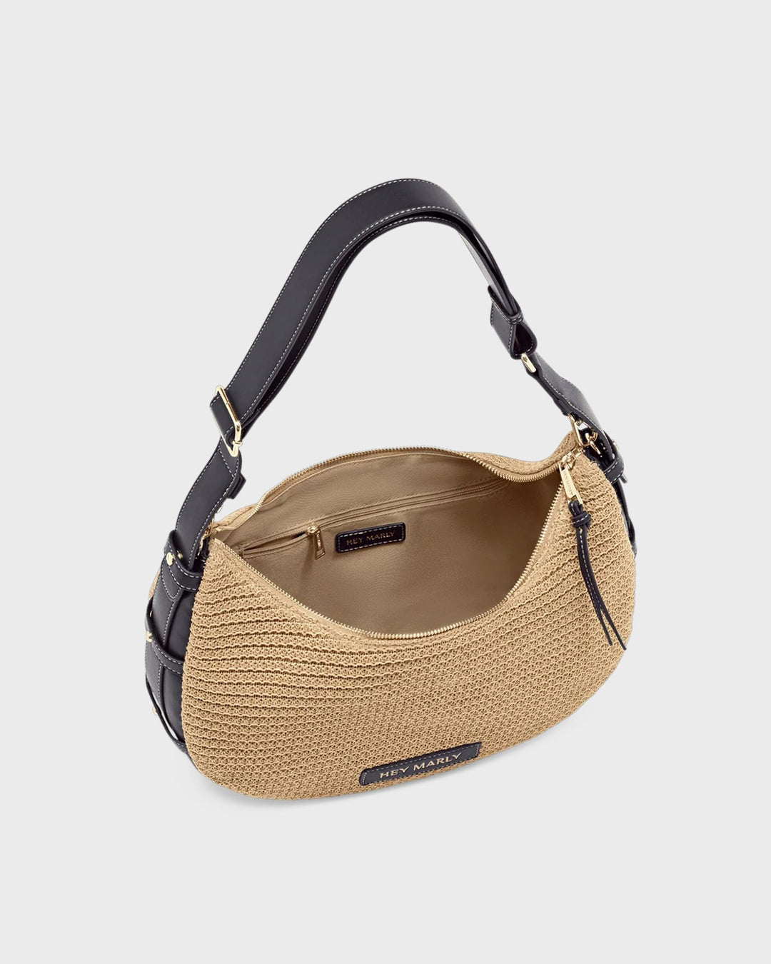 HEY MARLY Lifetime Sister Straw M Sand Black Handtasche