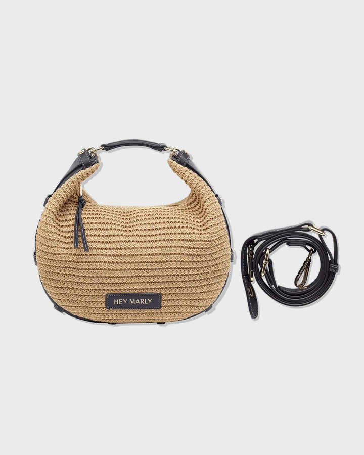 HEY MARLY Lifetime Sister Straw M Sand Black Handtasche