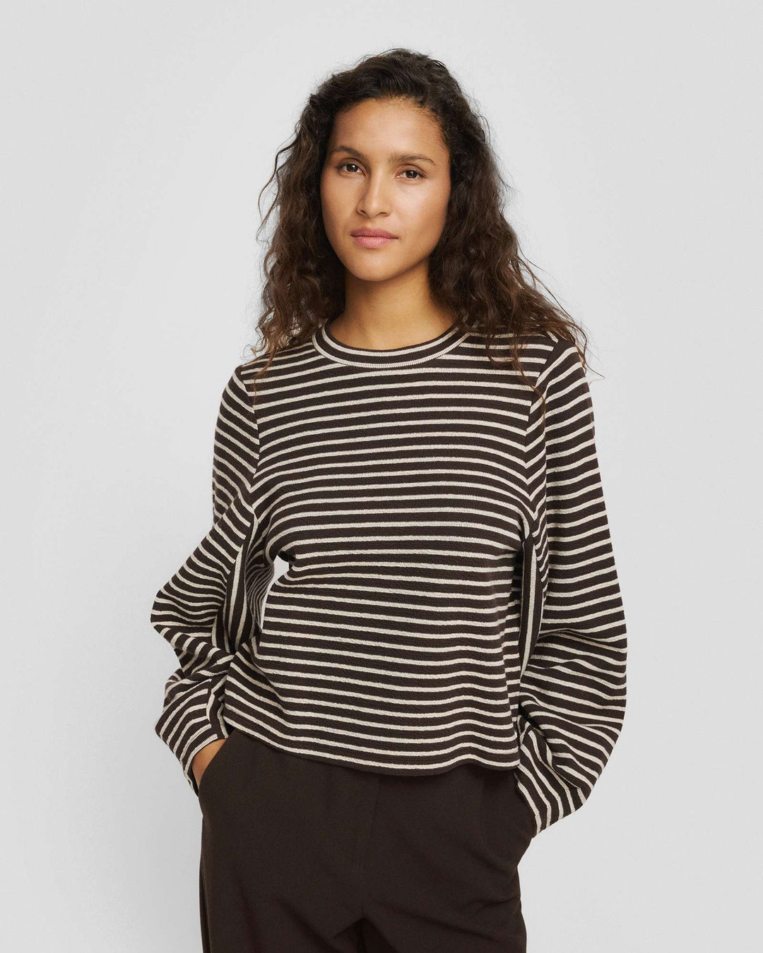 Moss Copenhagen Sweatshirt MSCHSofiaSweatshirt Stripe Molé/Oatmeal – Bild 3