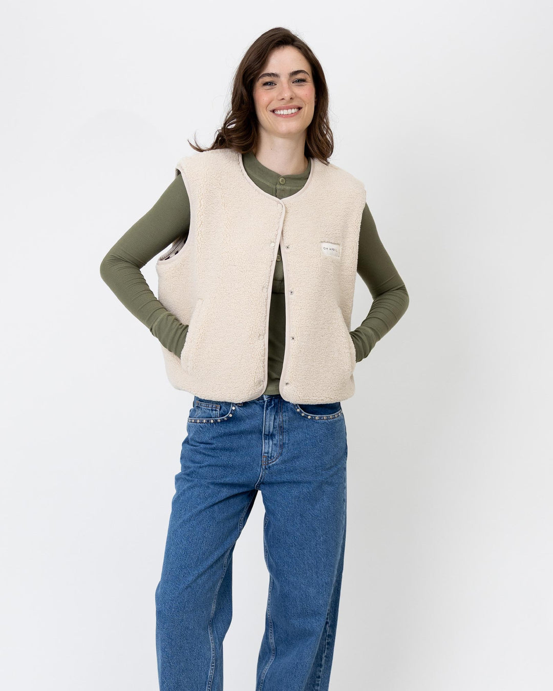 Magnolia Reversible Fleece Vest Off White/Cow
