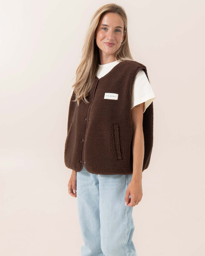 OH APRIL Weste Magnolia Fleece Vest Dark Brown