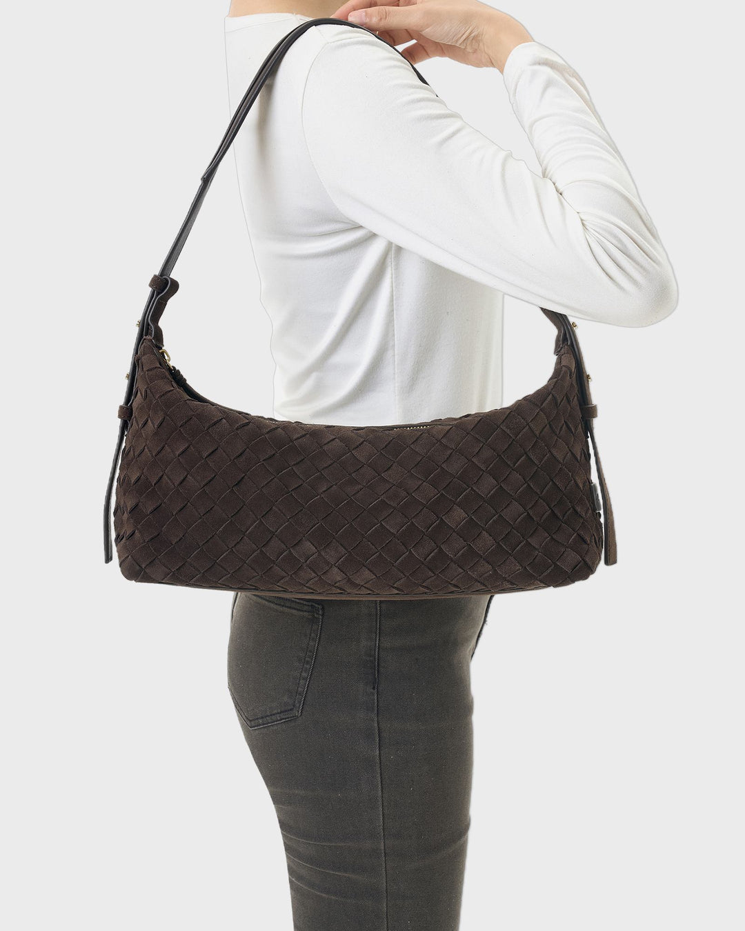 Les Visionnaires Handtasche Marie Baguette Weave Cozy Dark Brown – Bild 5