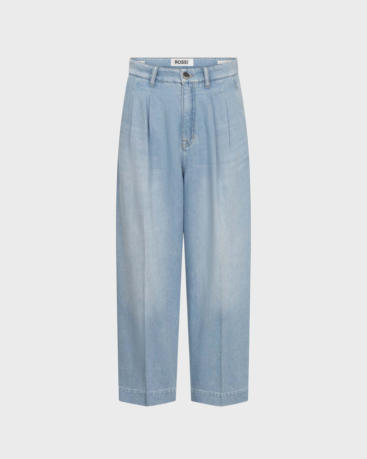 Noa Crop Linen Mix Denim Light Blue