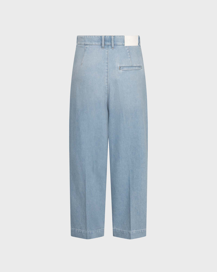 Noa Crop Linen Mix Denim Light Blue