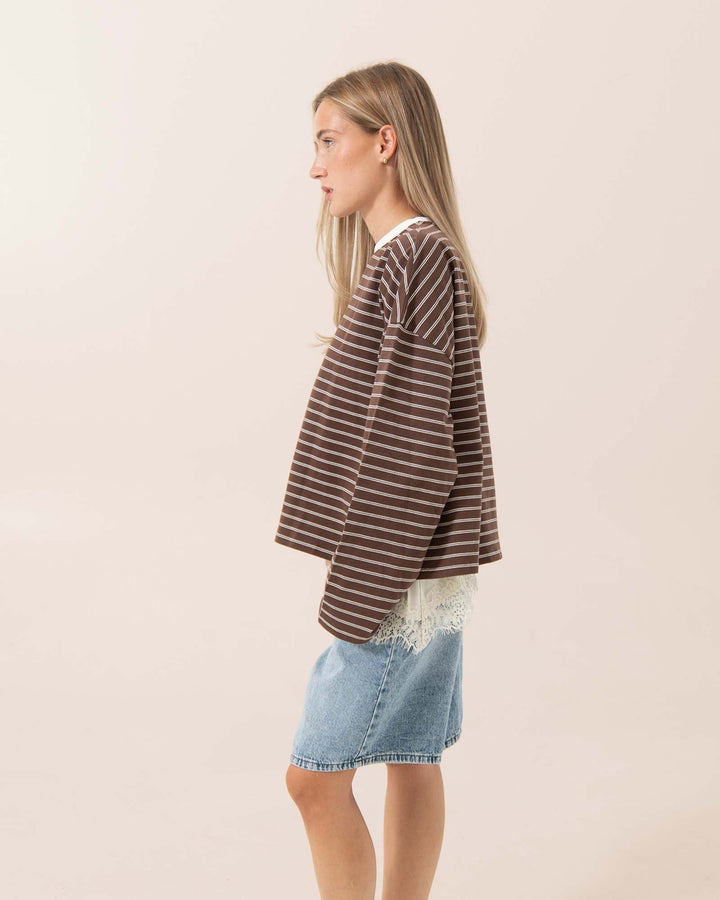 OH APRIL Longsleeve Regular Longsleeve Dark Brown Stripe – Bild 2