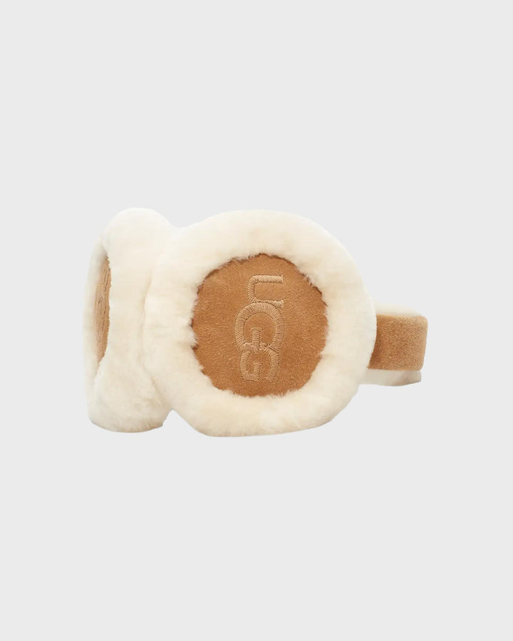 Sheepskin Embroidery Earmuff Chestnut
