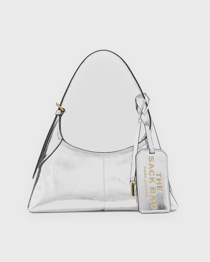 Marc Jacobs Handtasche Small Belted Sack Metallic Crinkle Silver
